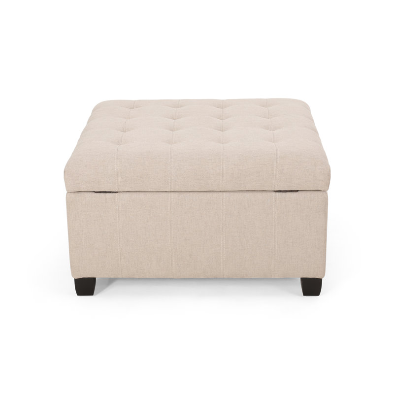 Tufted Fabric Storage Ottoman, Upholstered, Wheat Color | Gift Idea, Beige