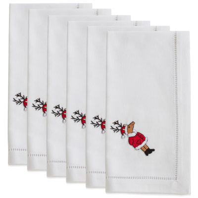 Serviette de coton 20" point ajouré avec renne brodé Saulsberry