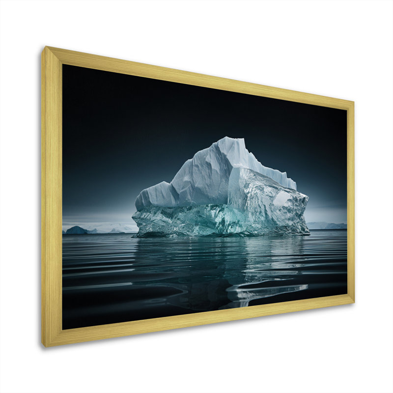 «Teal Iceberg Silent Resilience», reproduction sur toile, Cadre doré simple, H 24 po x l 32 po x P 1 po