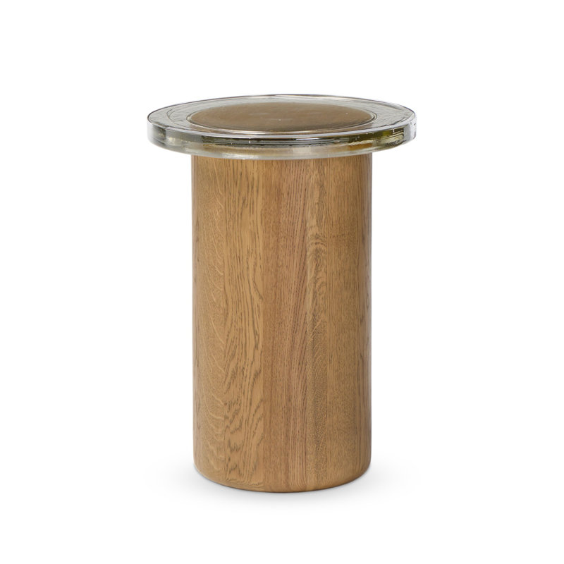 Shira Small End Table-Light Brown Oak, Clear Cast Glass