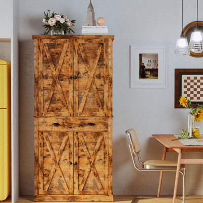 Dundonald 72.6" Tall Kitchen Pantry with 4 Adjustable Shelves, Storage Cabinet with 4 Doors for Kitchen, Living Room by Red Barrel Studio