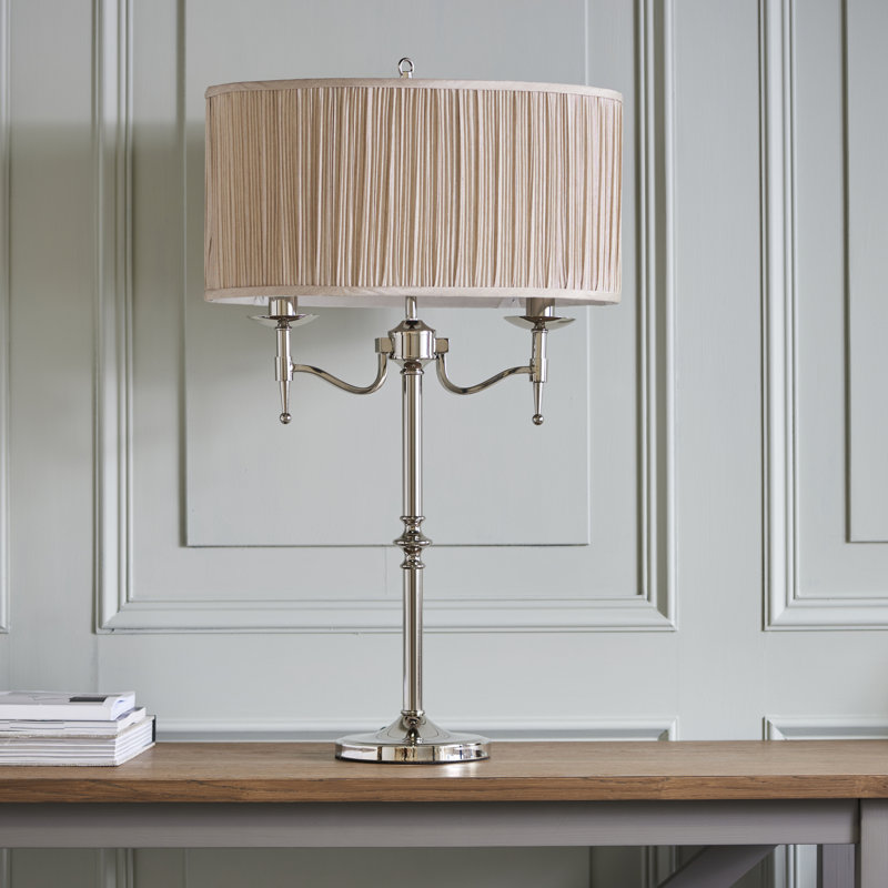 Emperador Metal Table Lamp, Antique Brass, Beige