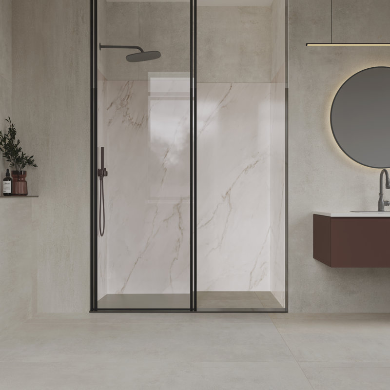 ShowHome W60" H78" D32" Four Walls Shower System White Marble, White 