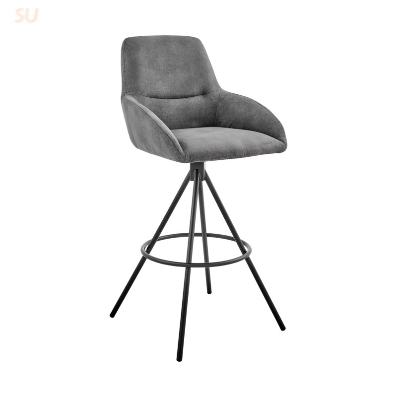 30 Inch Bar Height Stool In Charcoal Fabric And Black Finish, Durable And Comfortable For Modern Spaces