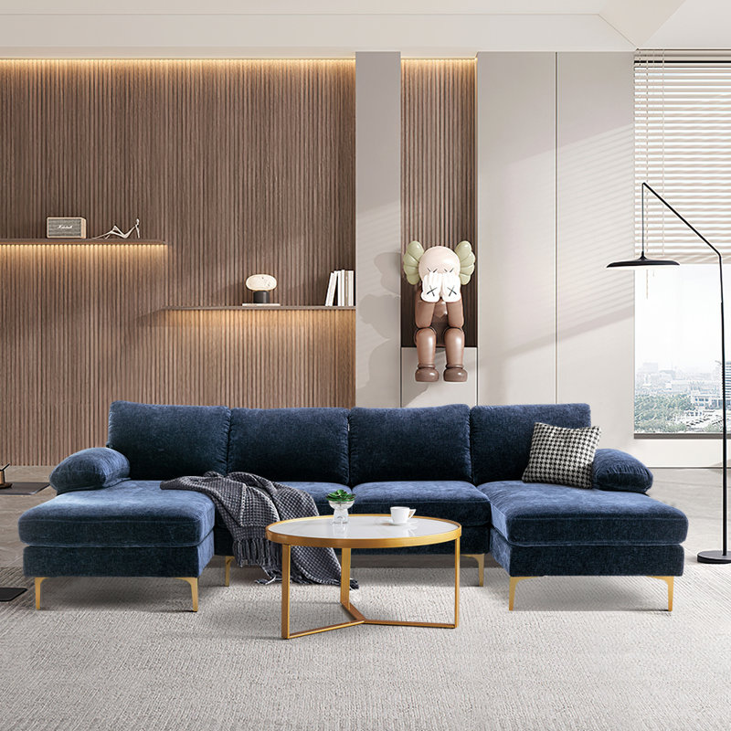 Canapé modulaire 3 pièces Donnica, 100 % polyester bleu marine
