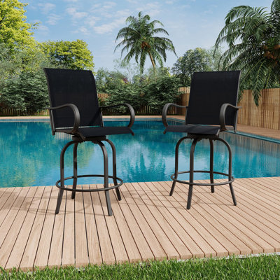 Tabourets de bar pivotants d'extérieur, chaises de patio rotatives à 360 degrés avec textilène, tabourets en métal à haut dossier avec accoudoirs