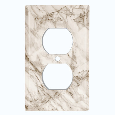 Metal Light Switch Plate Outlet Cover (Marble Grey Print 4  - Single Duplex)