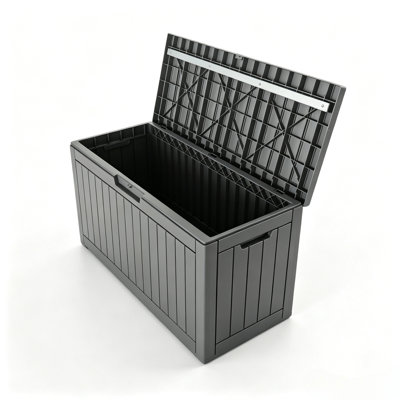 Emperic Design 75 Gal Lockable Weatherproof Resin Deck Box, Dark Grey Outdoor Storage