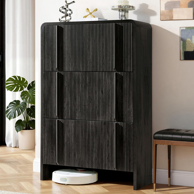 Armoire de rangement à chaussures en bois à 3 tiroirs avec poignées Dulane, Noir