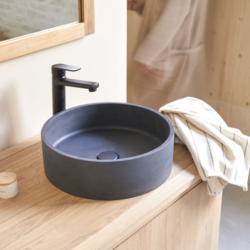 Gina Round Black Terrazzo Bathroom Sink, Black