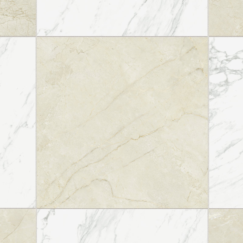 Reve Checker 23-1/2 in. x 23-1/2 in. Porcelain Floor and Wall Tile, White/Beige
