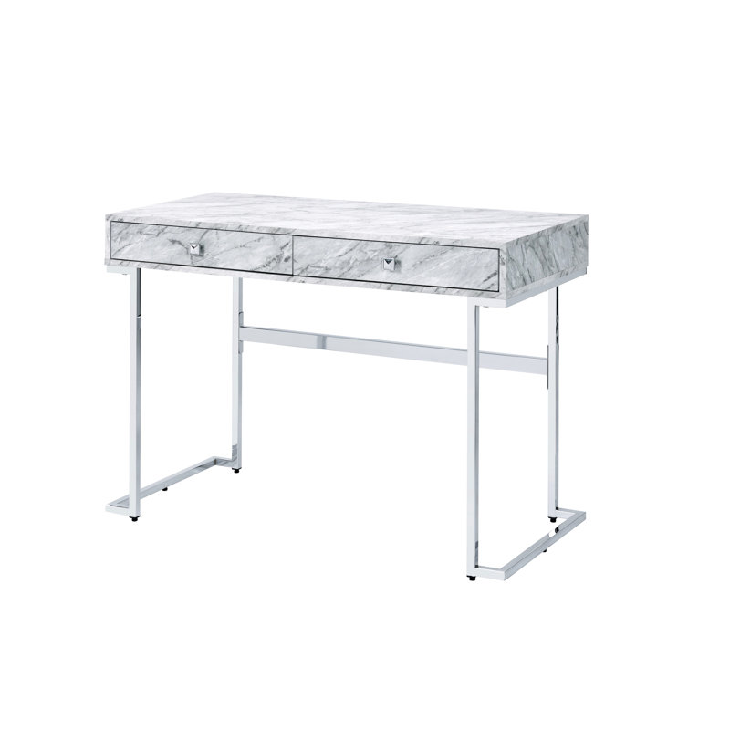 Bureau chic en faux marbre blanc avec coins et espace de rangement fonctionnel