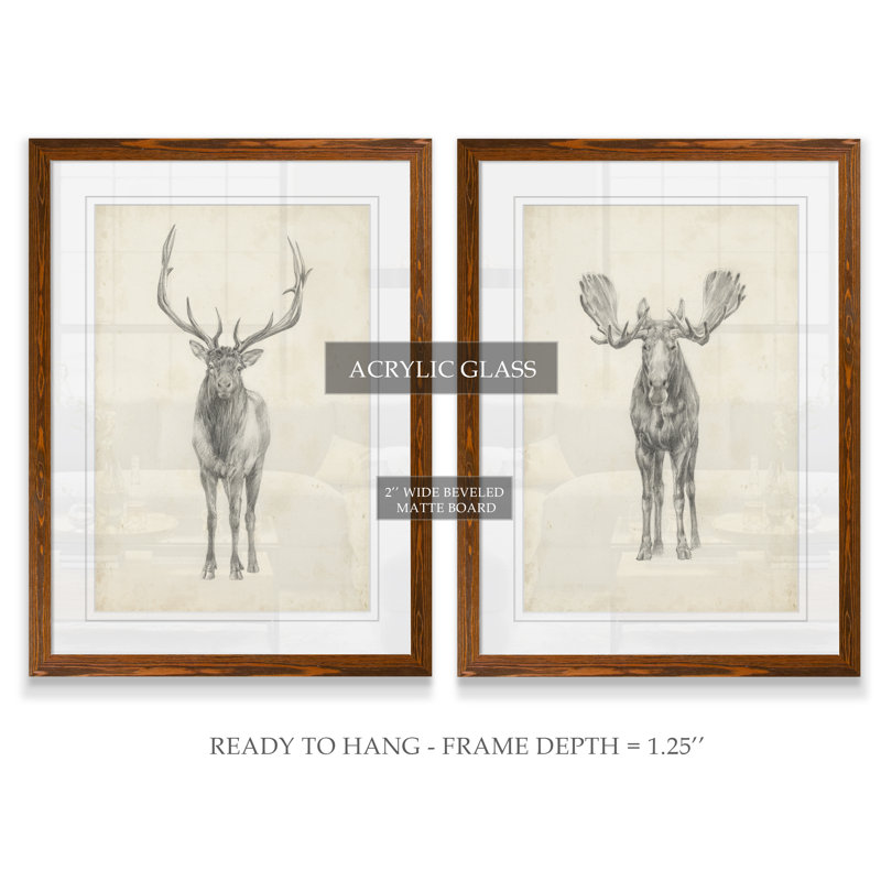 «Moose Study» par Antonyus Bunjamin (Abe), ensemble de 2 reproductions d'art sur toile, H 24 po x l 18 po, Érable