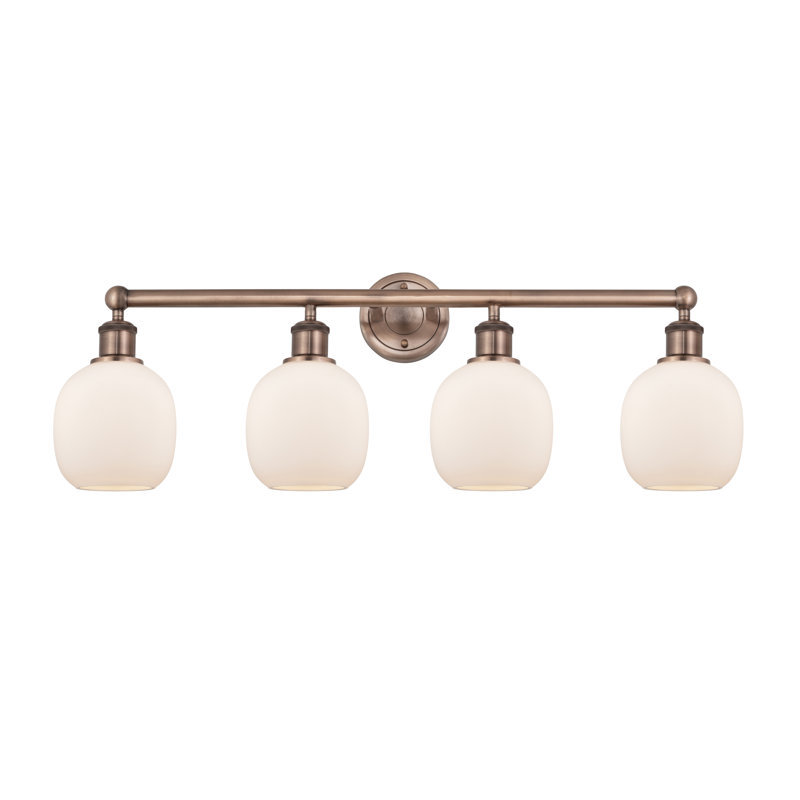 Éclairage pour meuble-lavabo 4 lumières Carlucci, Blanc mat, Cuivre antique