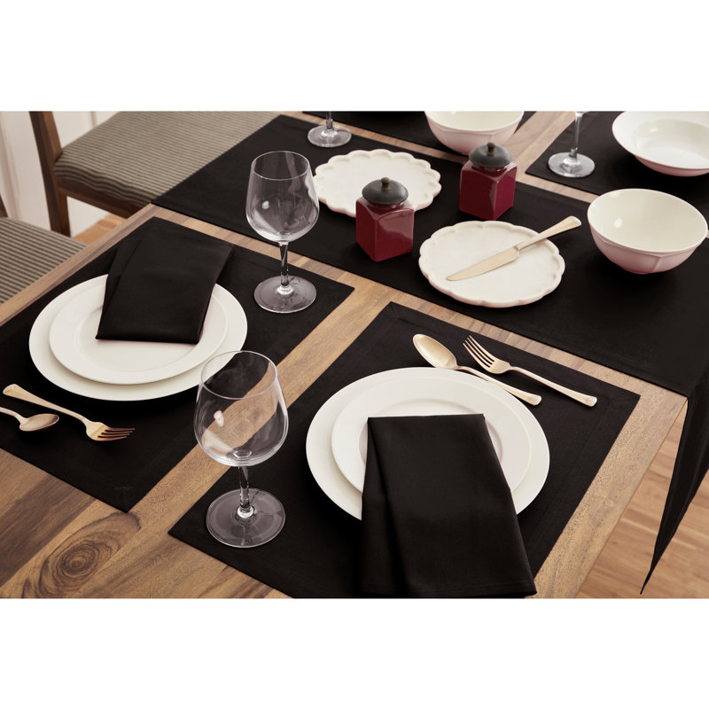 Dru - Cotton Linen Plain Placemats, Black