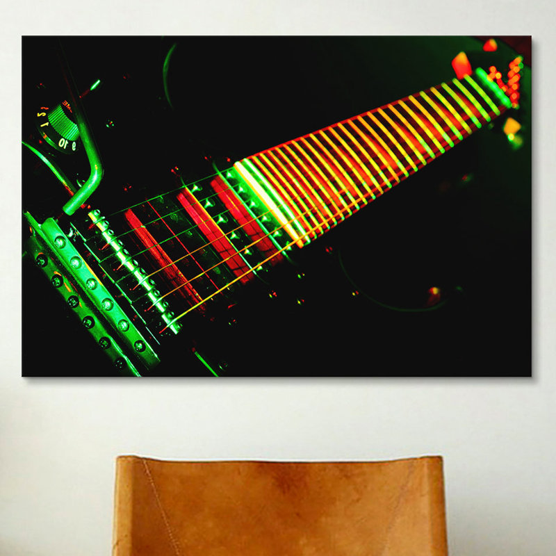 Funky Guitare - reproduction de photo sur toile tendue, H 26 po x l 40 po x P 1,5 po, Toile tendue, Pas de tapis