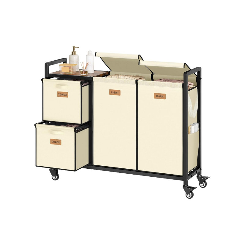 Steel Laundry Cart, Beige/Black