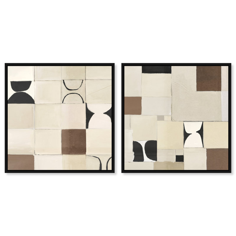 Boho Tiles Set Abstract Canvas Print by Oliver Gal, Black Frame, 12 x 12, 41" H x 41" W, Black Floater Frame
