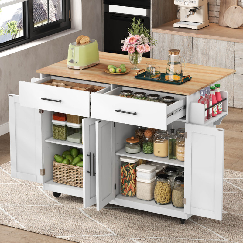 Wood Kitchen Island, White