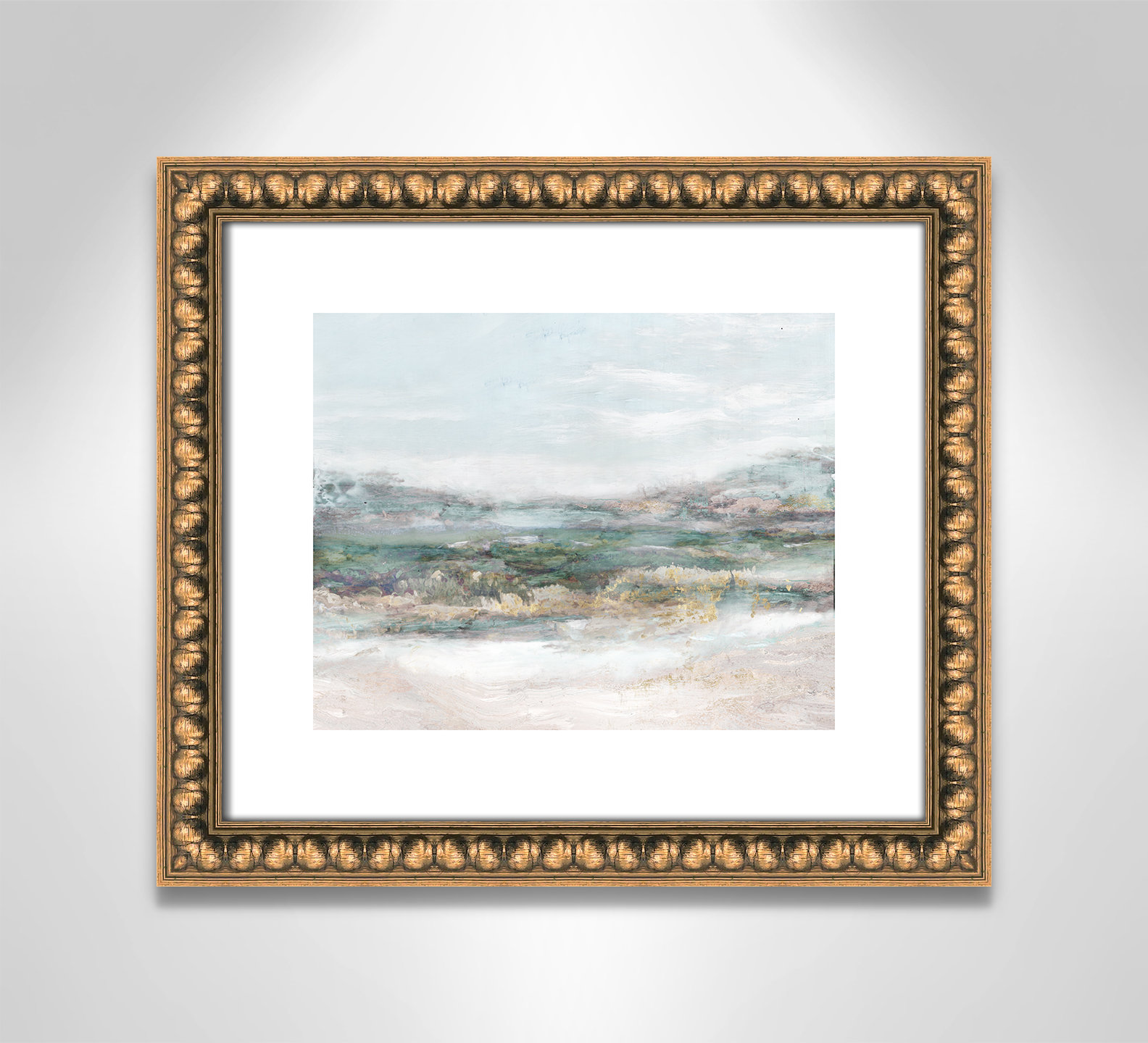 Lori "Dazzling" Painting by Matina Theodosiou, 13" H x 15" W x 1.125" D, Gold Bead Framed Paper, White
