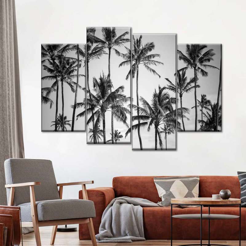Palmier sur toile, ensemble de 4 pièces, H 48 po x l 75 po x P 1,25 po