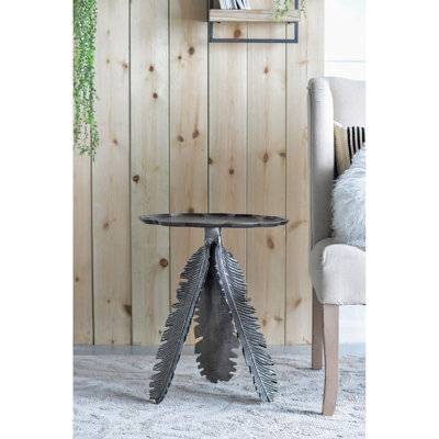 Table d'appoint en aluminium avec motif de feuille aspect argenté antique