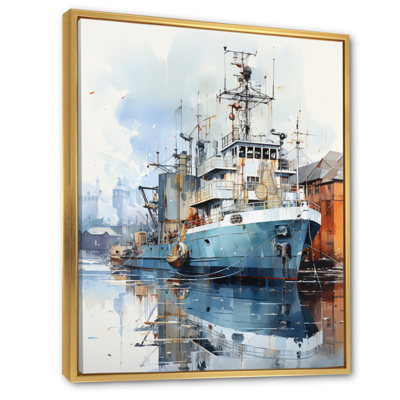 Port Port Elegance III sur toile, H 40 po x l 30 po x P 1,5 po, Cadre flottant doré