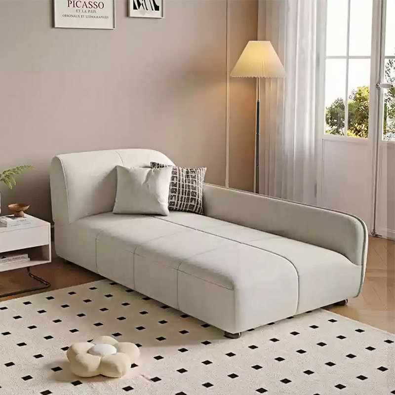 Méridienne moderne et simple en bois massif, Blanc cassé, Accoudoir à gauche (vu de face)
