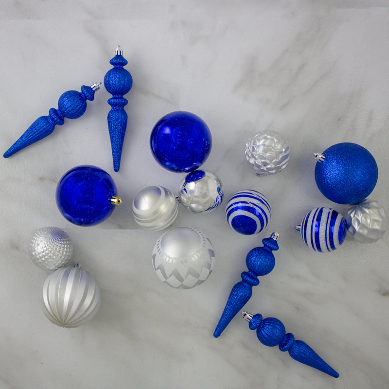 7Shatterproof 3-Finish Christmas Ball Ornaments, Blue/Silver
