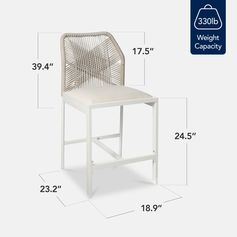  Set Of 2 Indoor Outdoor Counter Height Barstools W/ All-Weather Rope & Aluminum - White/Alpine, White/Alpine