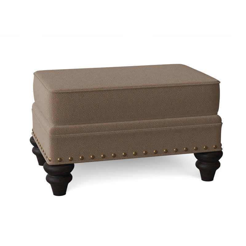 Carrado Leather Ottoman, Aline Light Gray Stonewash Genuine Leather, Cobblestone, French Natural