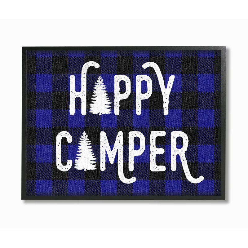 "Happy camper Blue Black Buffalo", reproduction d’art sur toile, Giclée encadrée noir minuit, H 16 po x l 20 po