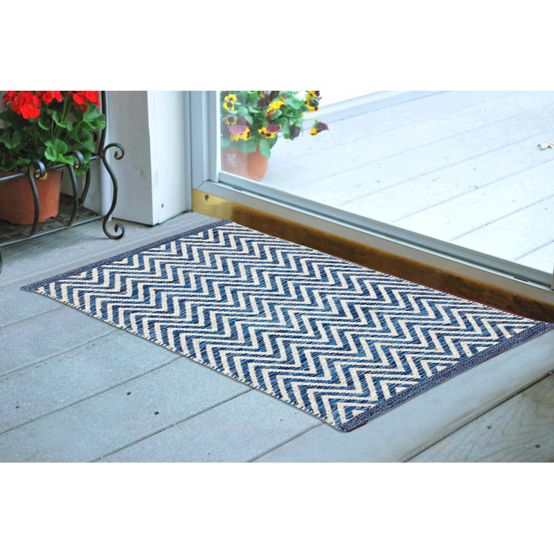 Jimena Non-Slip Chevron Indoor Doormat, Blue