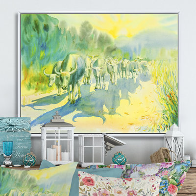 " Pastel Cows In Farm Landscape II " Painting Print