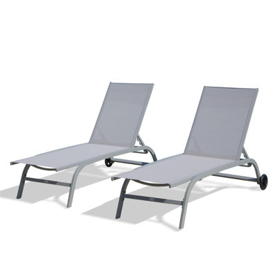 Chaise Lounge Outdoor Set Of 2, Lounge Chairs For Outside With Wheels, Outdoor Lounge Chairs With 5 Adjustable Position, Pool Lounge Chairs For Patio, Beach, Yard, Deck, Poolside(Grey,2 Lounge Chairs)