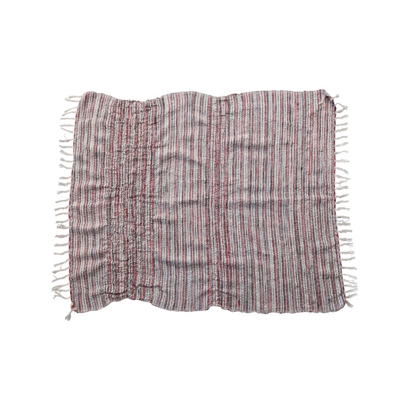 Woven Throw With Stripes And Fringe