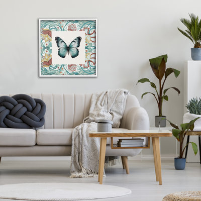 Giclée encadrée d'un papillon baroque aux tons bleus, design par Elizabeth Medley