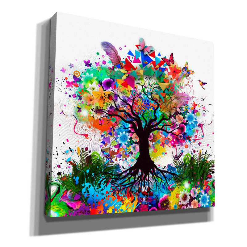 «Kaleidoscope Tree White», art mural sur toile, H 18 po x l 18 po x P 0,75 po