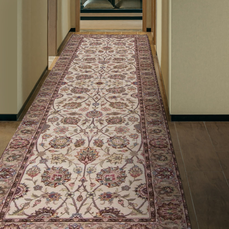 Chemin de table ivoire et taupe noué à la main de haute qualité