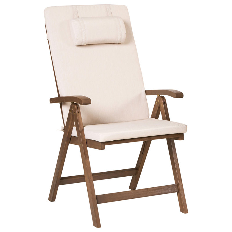 Folding Patio Dining Armchair with Cushion, Beige