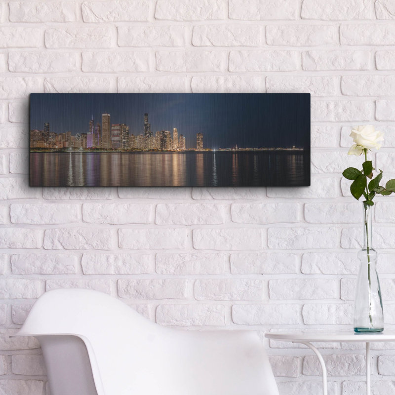  «Chicago Nighttime Skyline 3» par Epic Portfolio, art mural en métal, 36 po x 12 po, H 12 po x l 36 po