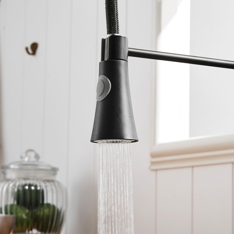 Black Kitchen Faucet With Pull Down , Single Lever Function, Superior Ceramic, Resists Stains And Fingerprints, Smooth Water Delivery, Simple Install Guidance