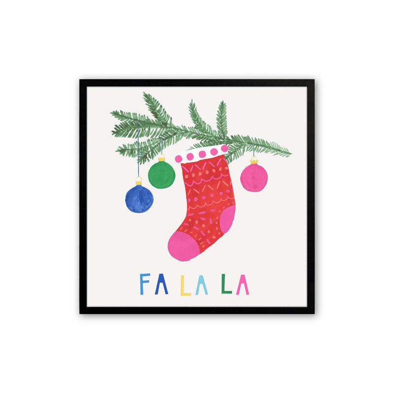 Chaussette de Noël joyeuse «I Print», H 17,5 po x l 17,5 po, Cadre simple noir satiné, bois massif