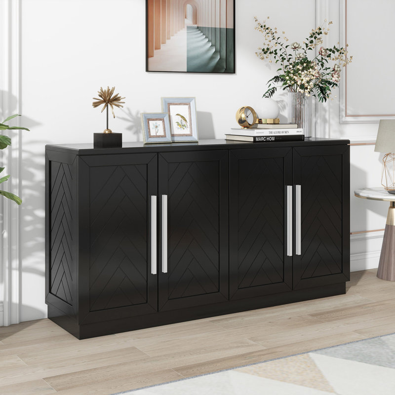 Sideboard With 4 Doors Large Storage Space Buffet Cabinet, Black