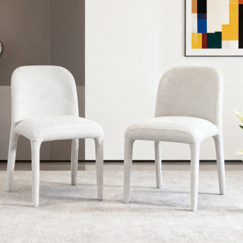 Chaise rembourrée moderne en tissu neutre à dossier courbé, Beige