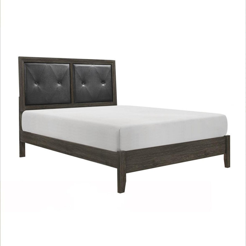 Lit plateforme en cuir Riverly, Double, Gris foncé / Noir