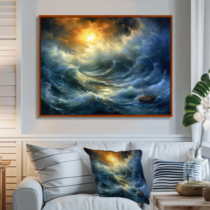 Stormy Seas I - décoration murale bord de mer, H 16 po x l 32 po x P 1 po, Cadre flottant noir