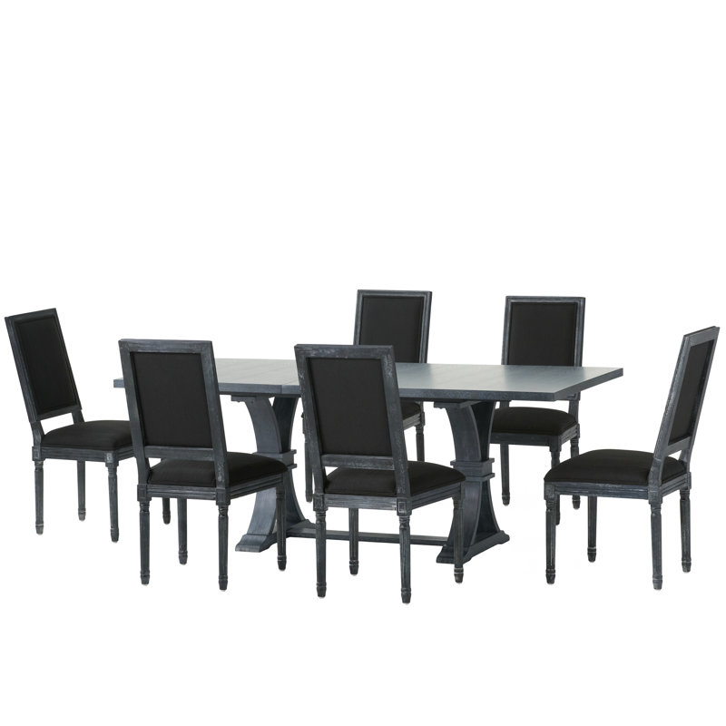 Clitherall Extendable Solid Wood Top Trestle Dining Set, Black, Gray