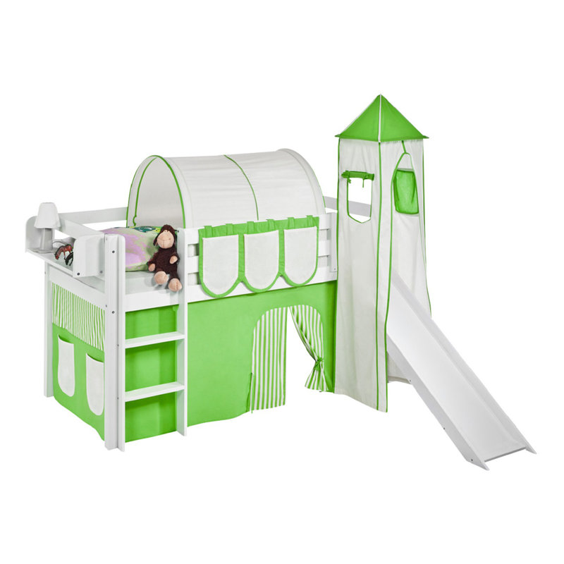 Basic Mid Sleeper Bed, European Single (90 x 200cm), Green/Beige