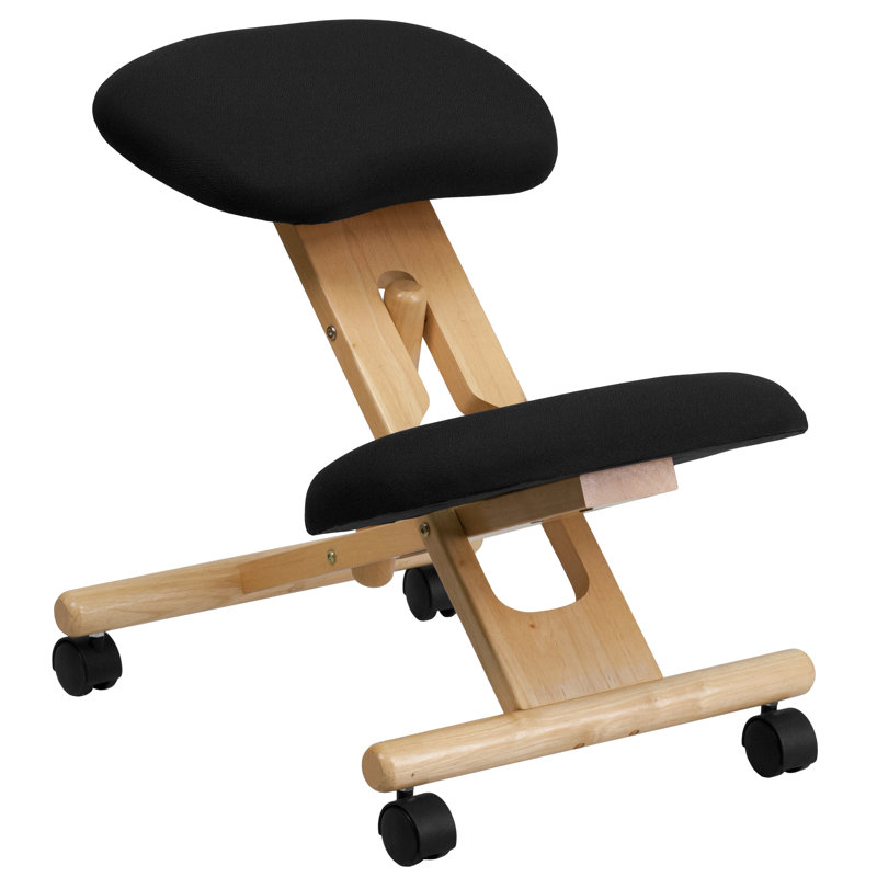 Mobile Wooden Ergonomic Kneeling Office Chair, Black